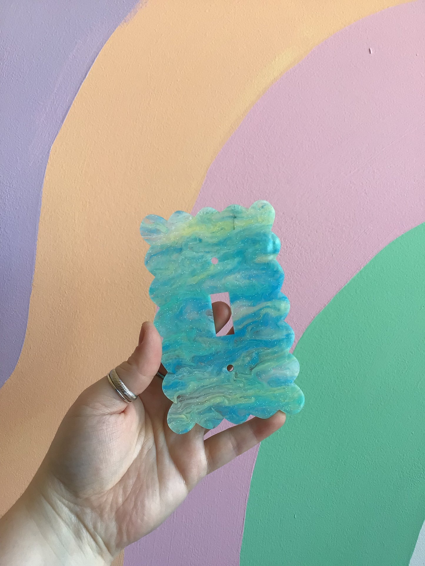 Cloud Blue Marble Glitter Outlet Covers