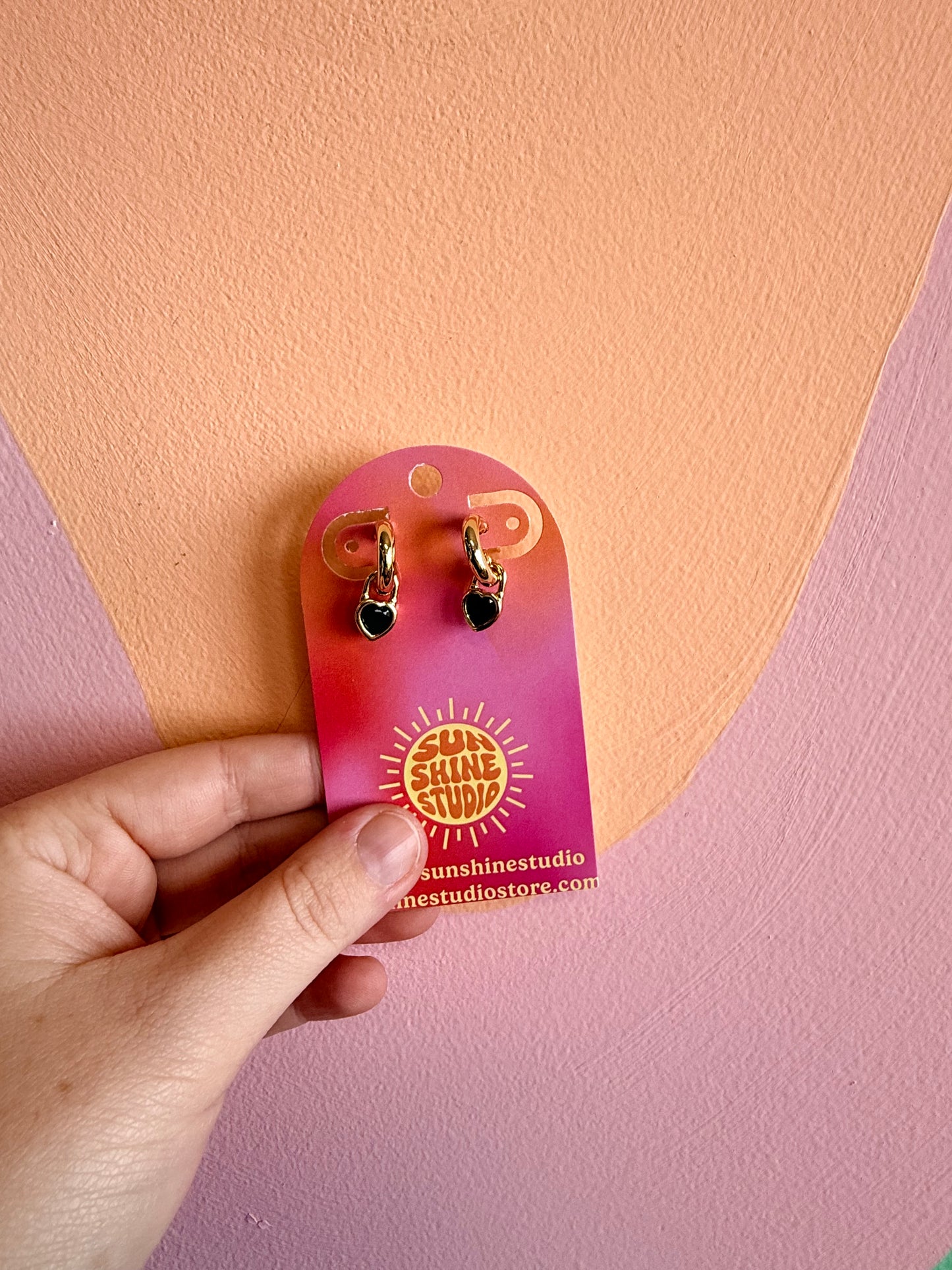 Dangle Colored Gem Heart Hoops