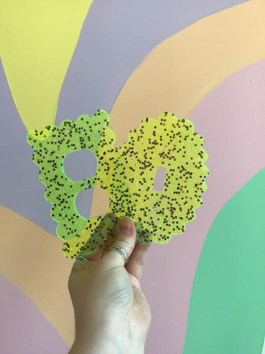Neon Green Glitter Stars Outlet Covers