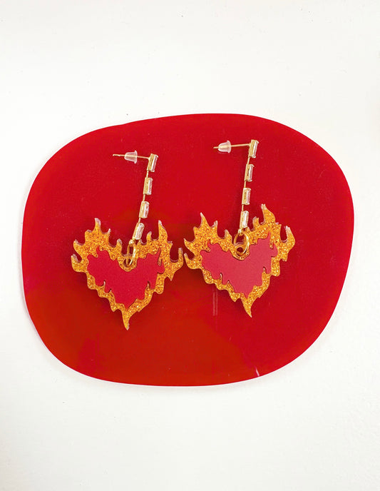 Fire Heart Emoji Acrylic Earrings