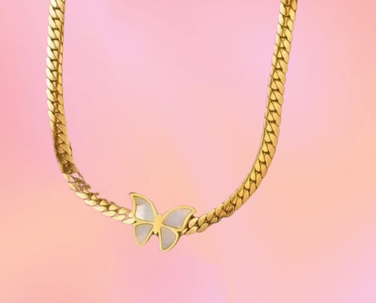 Stainless Steel Butterfly Circle Chain Necklace