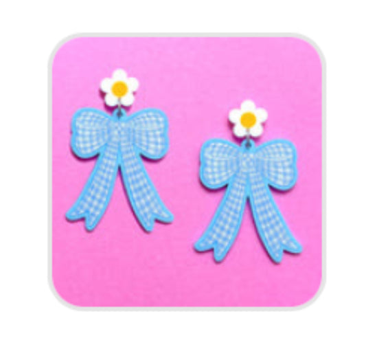 Blue Bow Acrylic Earrings