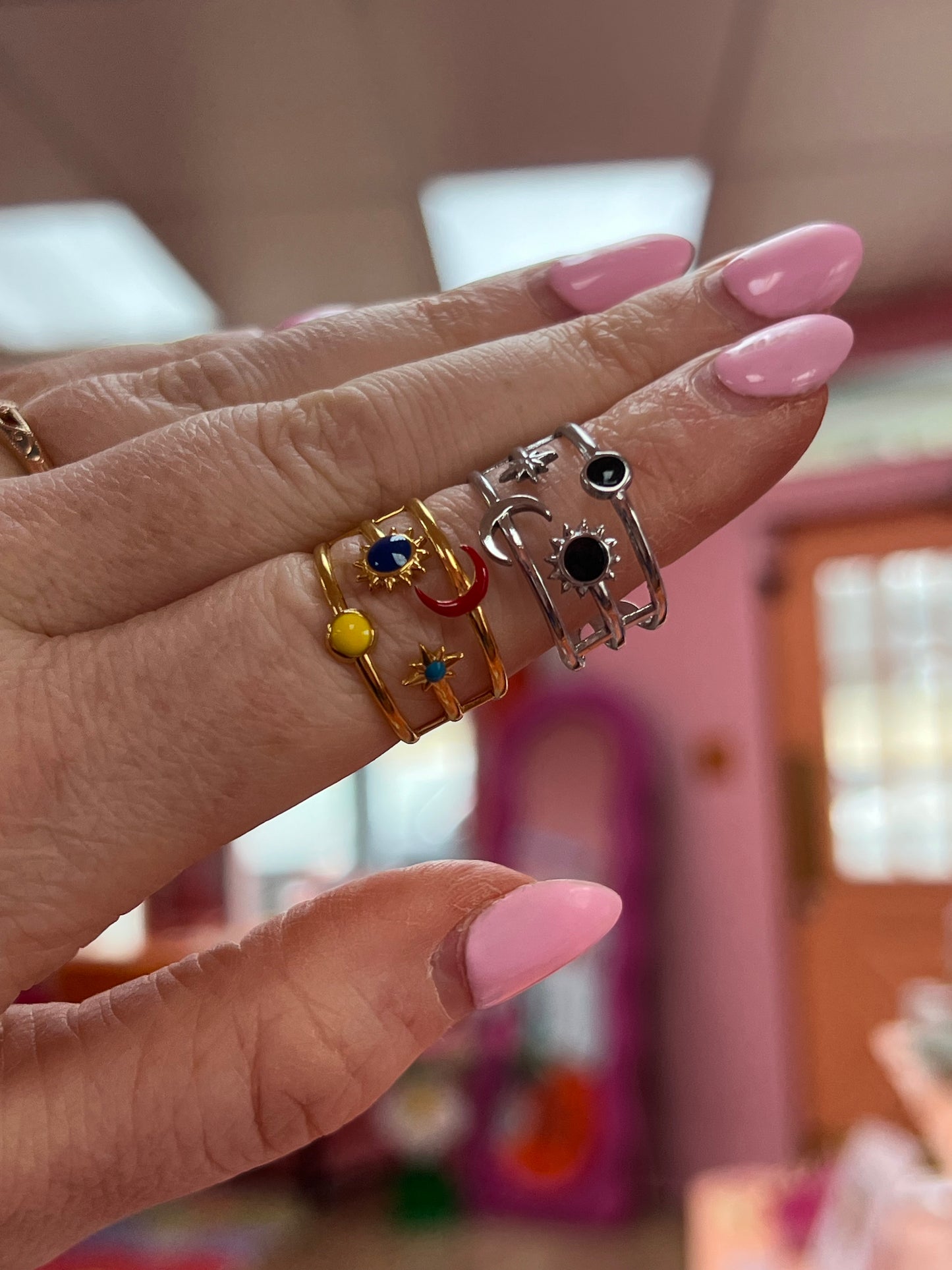Adjustable Moon and Sun Titanium Ring