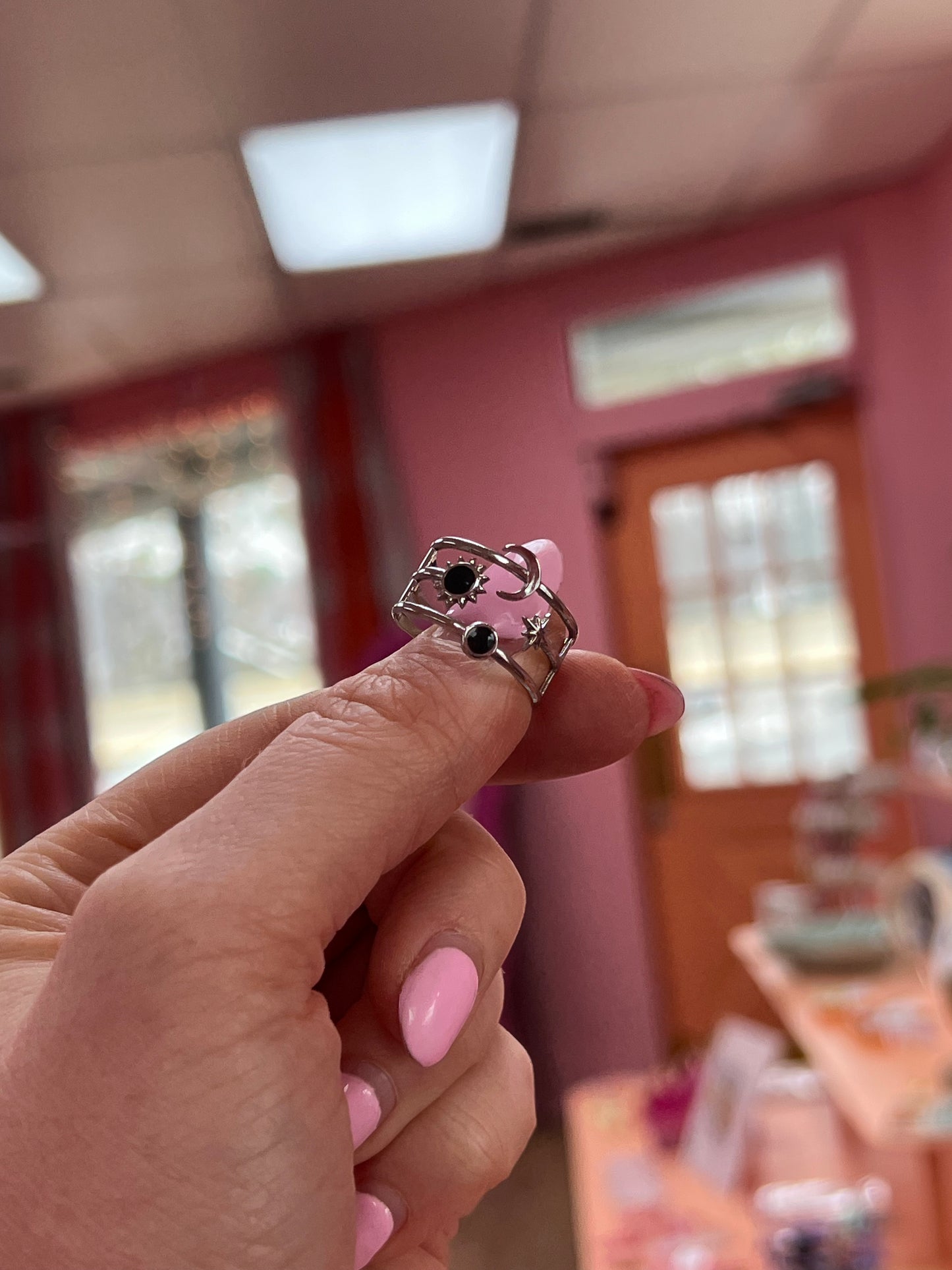 Adjustable Moon and Sun Titanium Ring