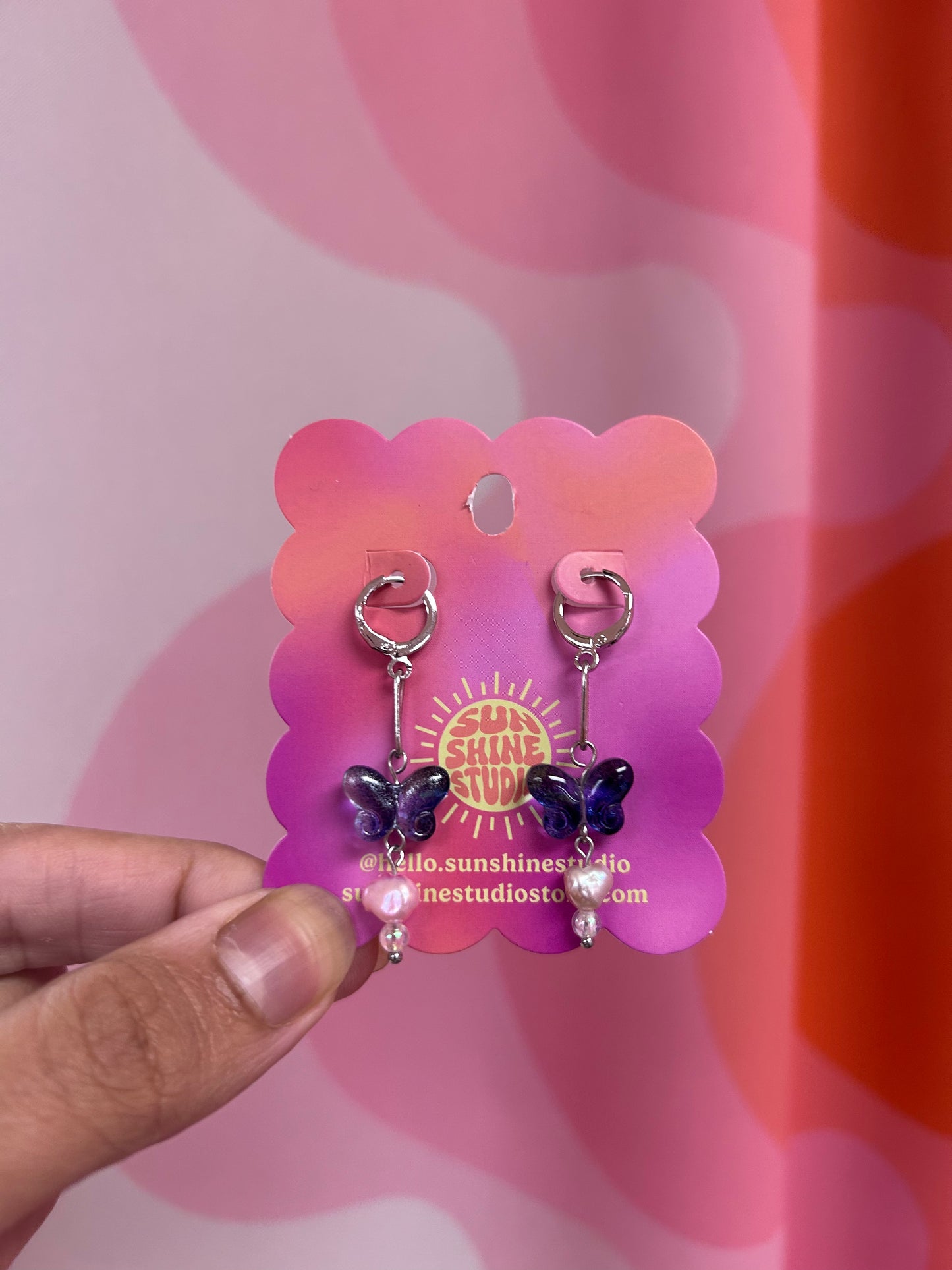Silver Butterfly Beaded Earrings