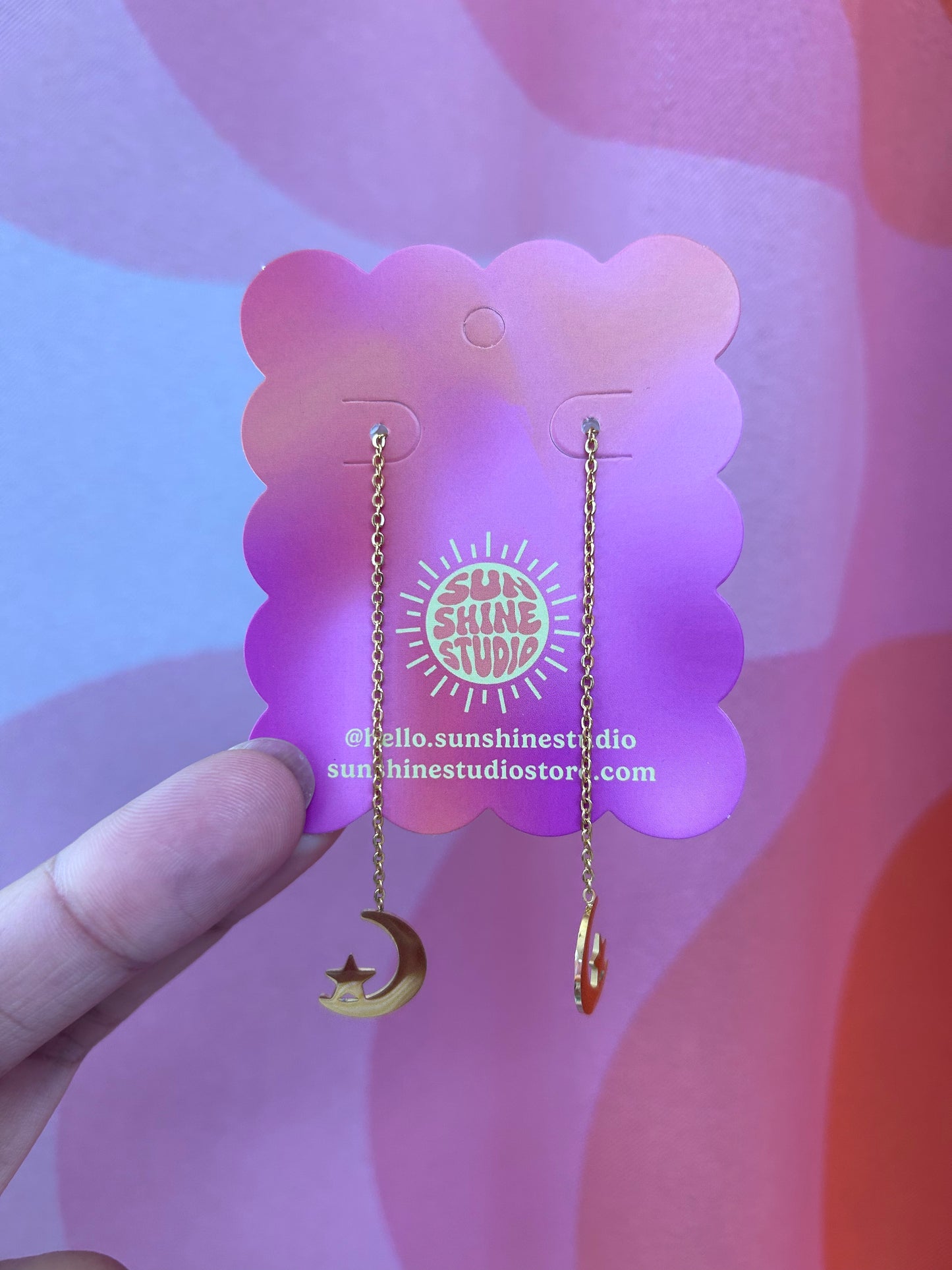 Moon and Star Chain Dangle Earrings