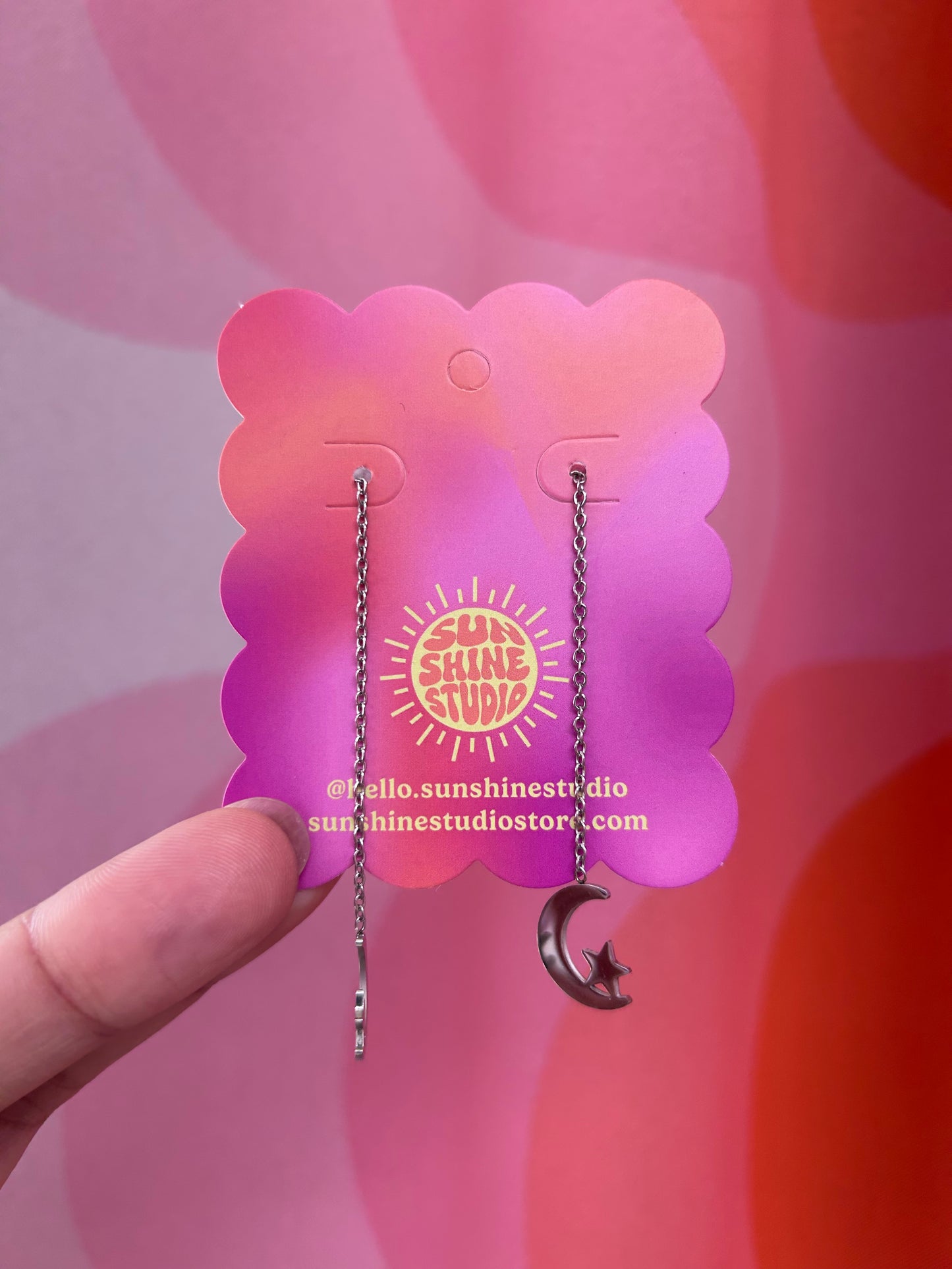 Moon and Star Chain Dangle Earrings