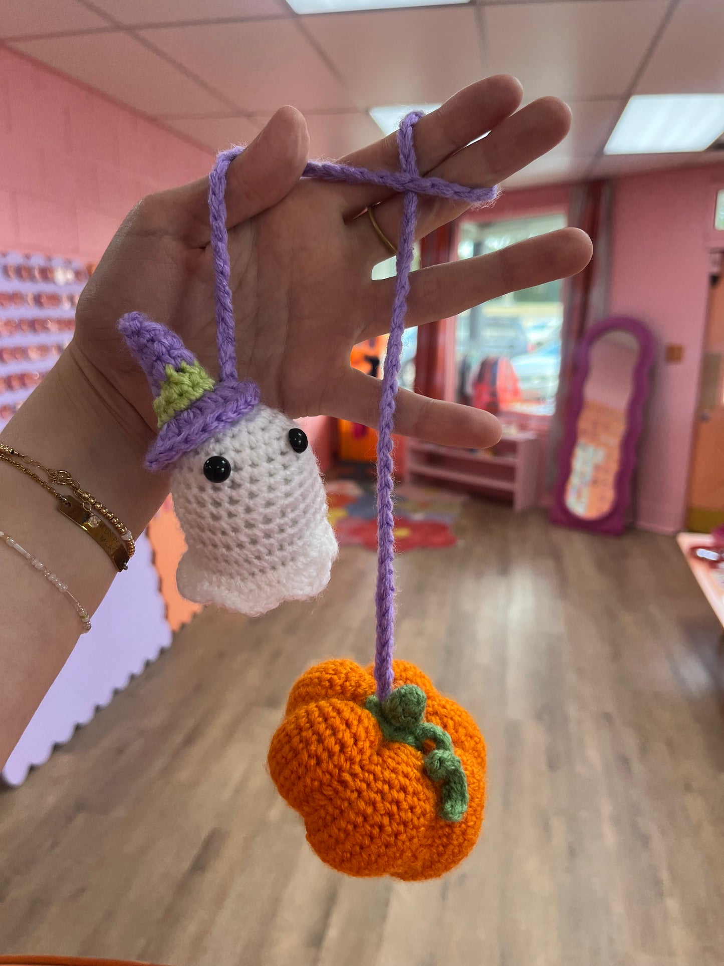 Spooky Crocheted Car Mirror Accessory