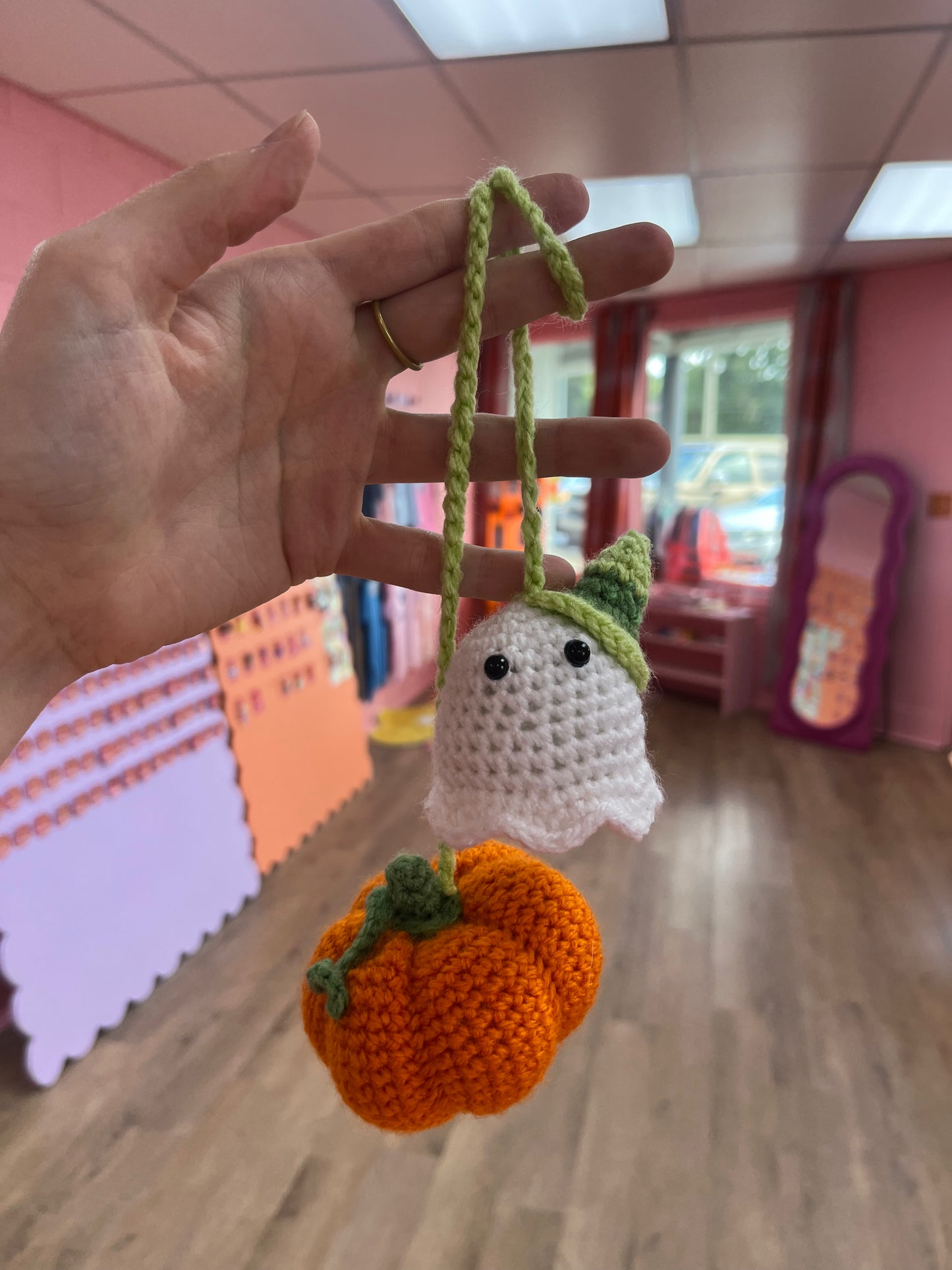 Spooky Crocheted Car Mirror Accessory