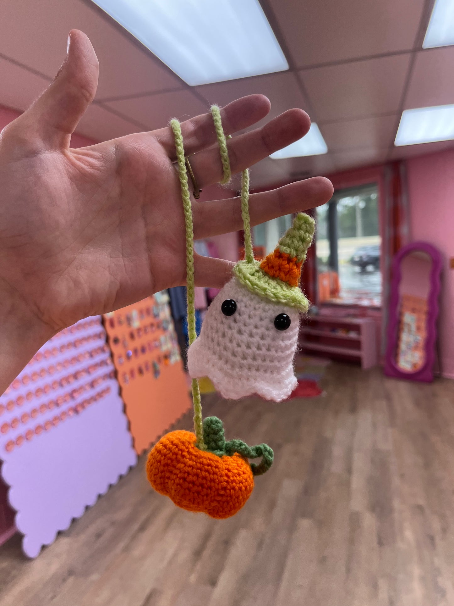 Spooky Crocheted Car Mirror Accessory