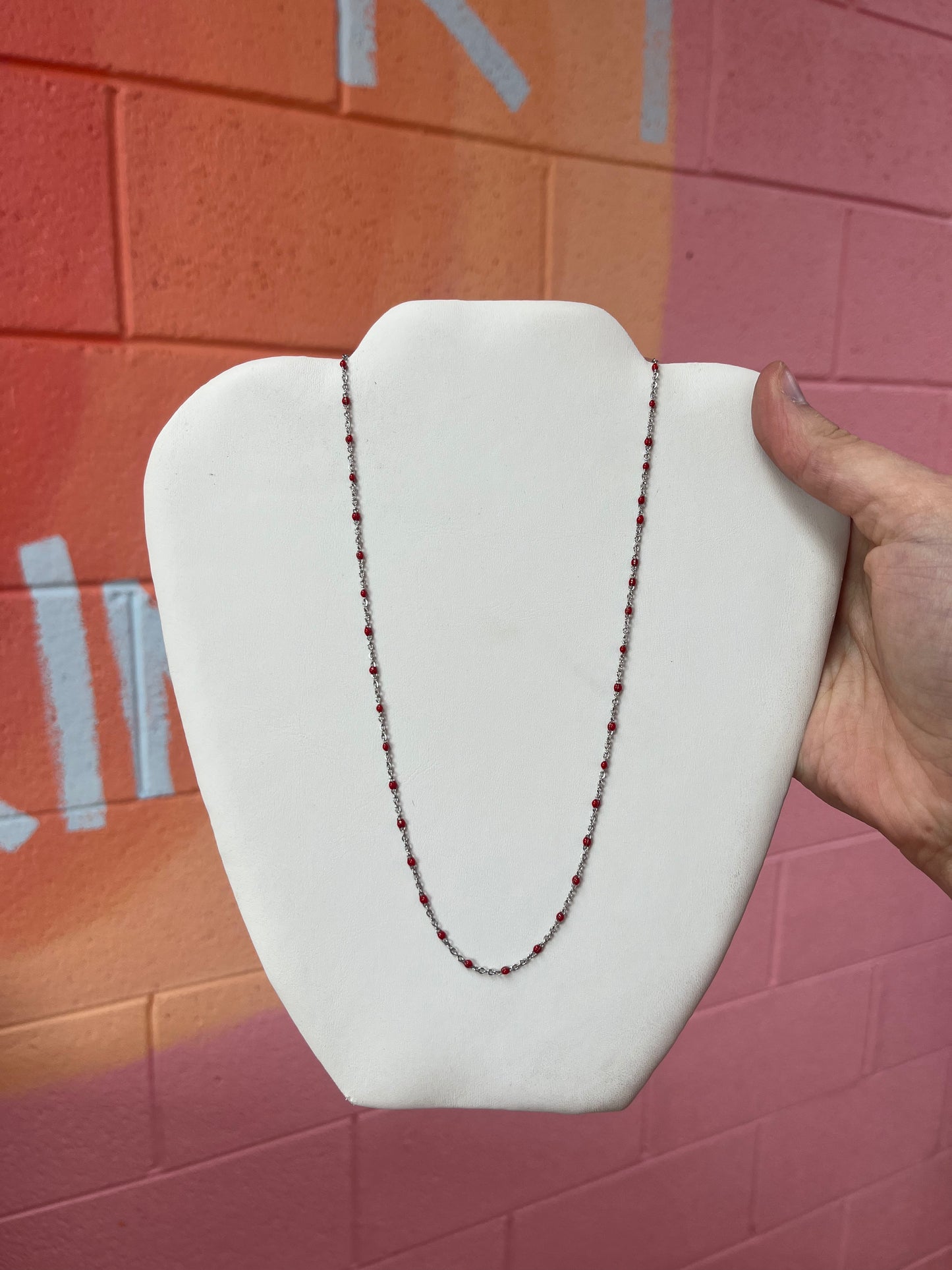 Silver and Red Chain Necklace