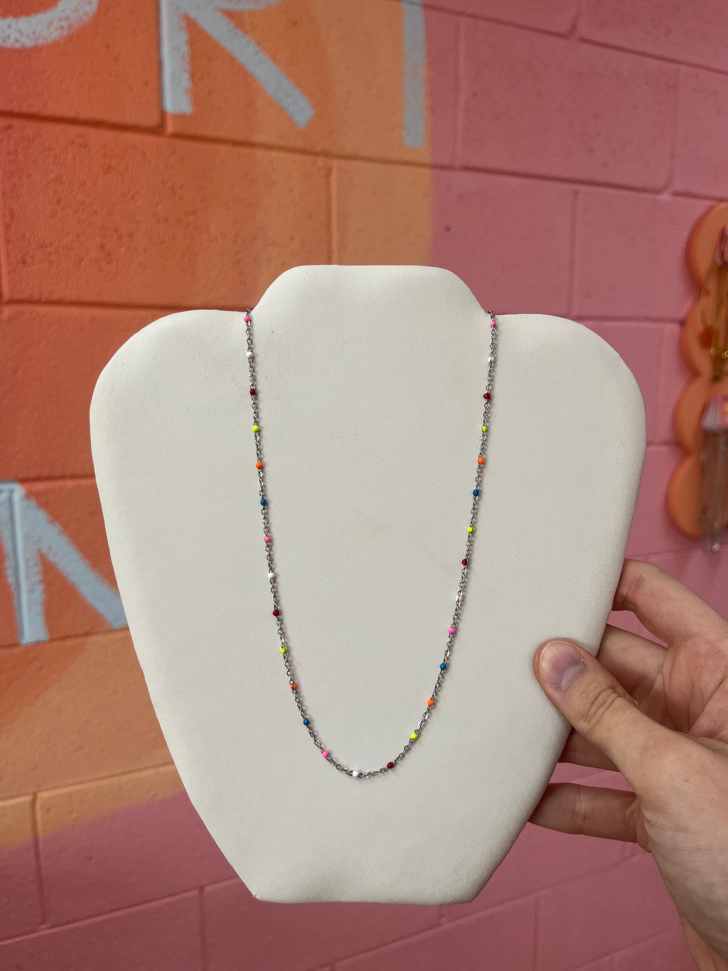 Multicolor Silver Chain Necklace