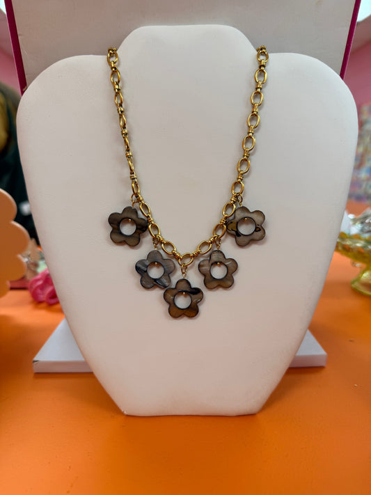 Brown Flower Titanium Beaded Necklace