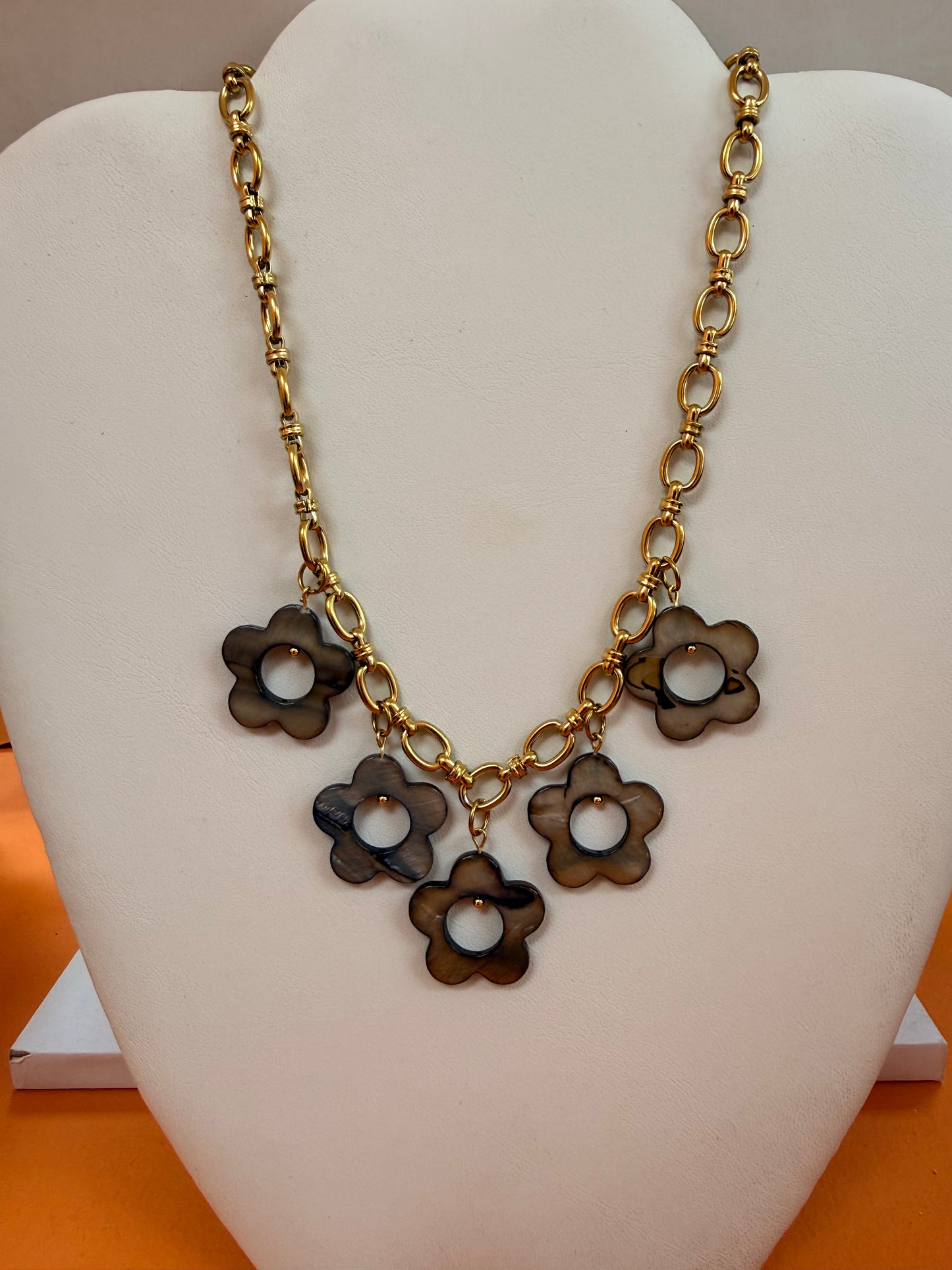 Brown Flower Titanium Beaded Necklace