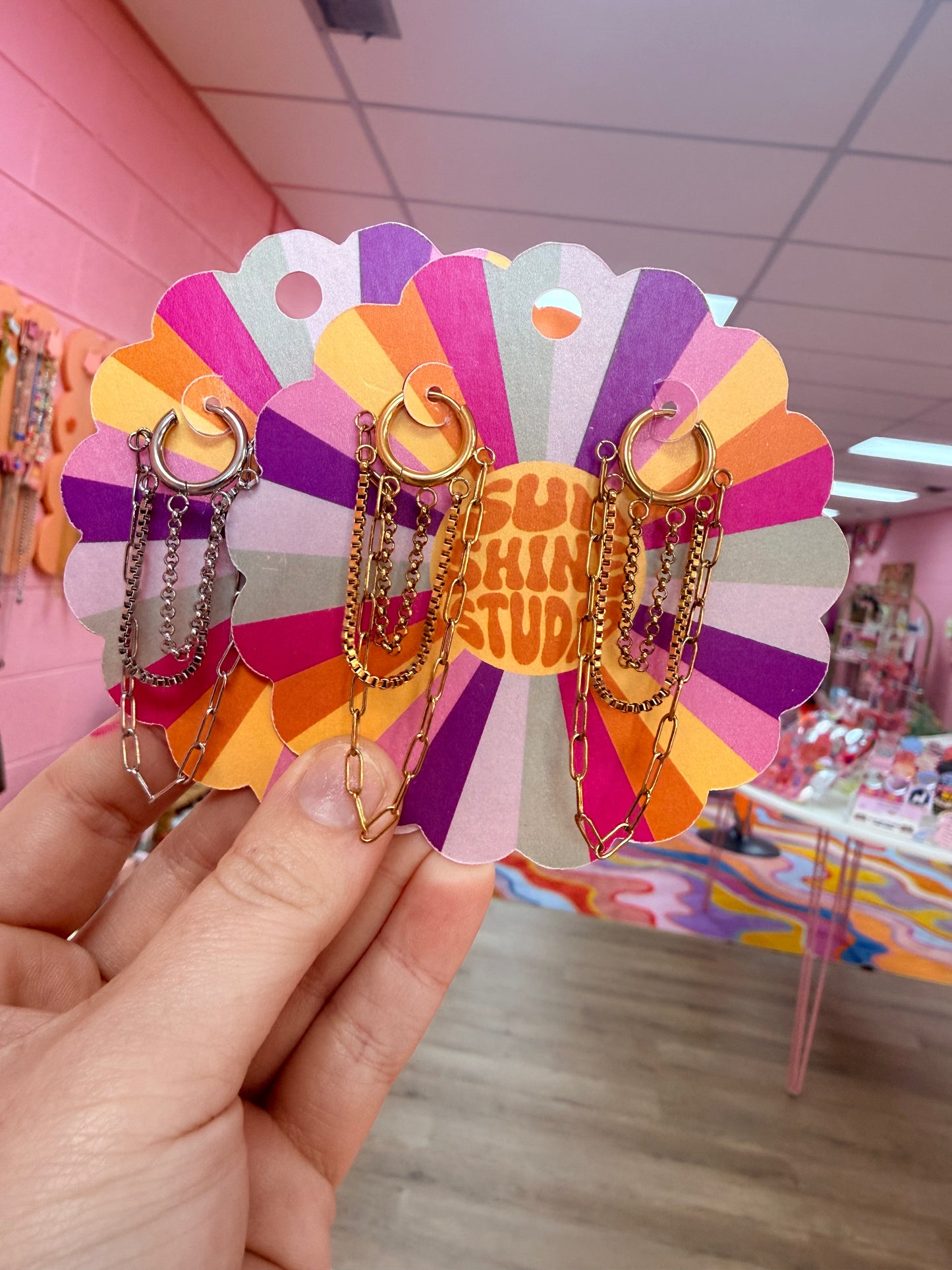 Triple Chain Titanium Dangle Earrings