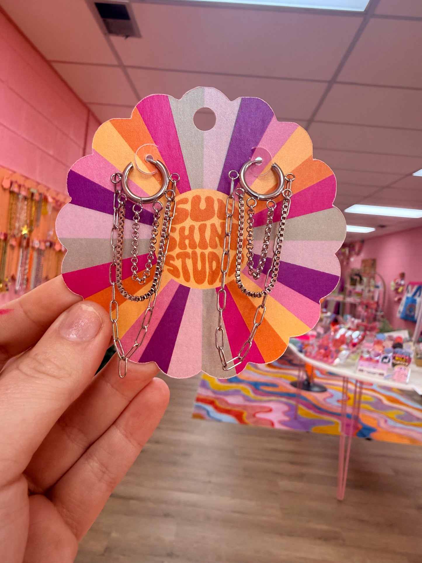 Triple Chain Titanium Dangle Earrings