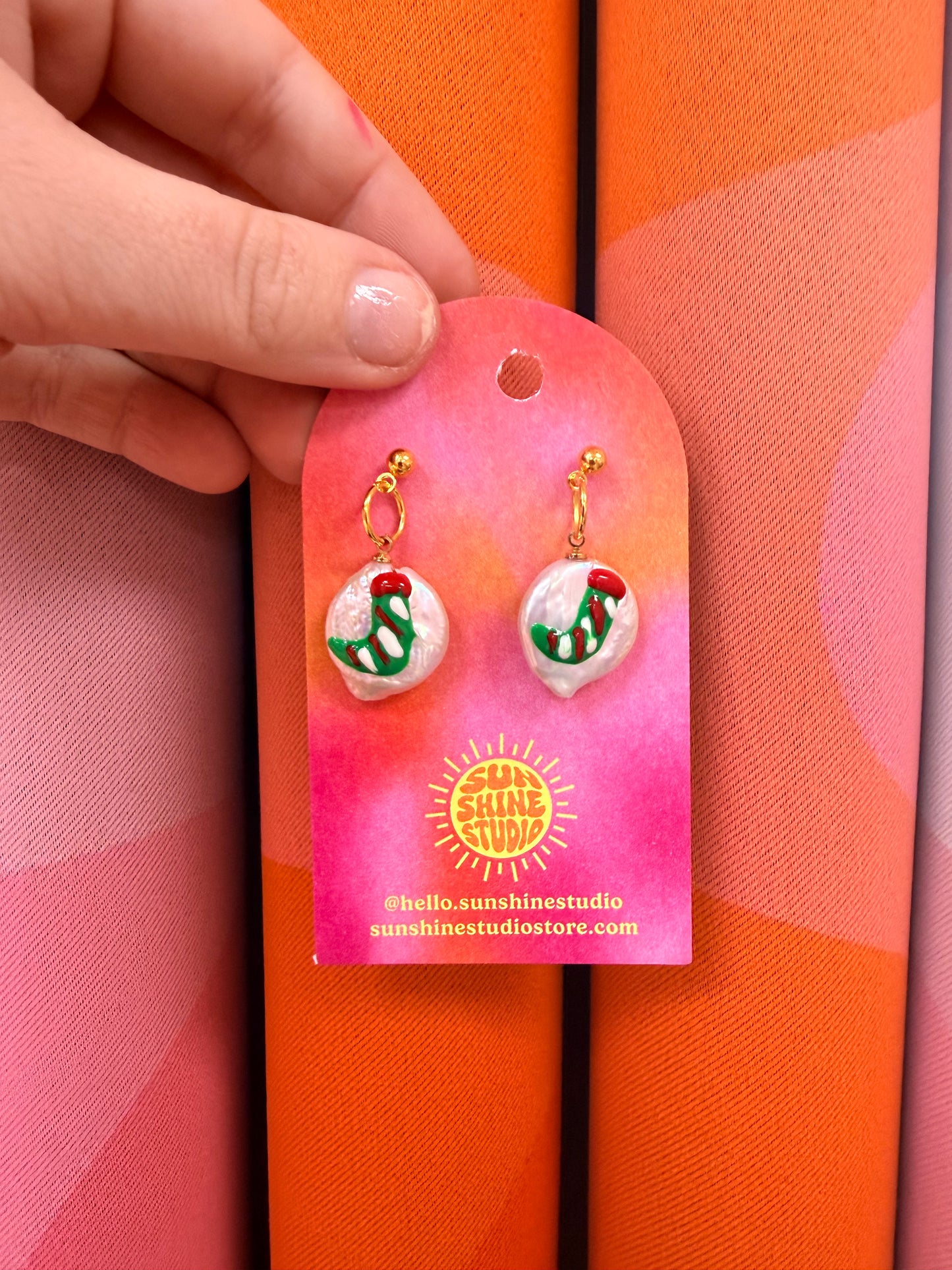 Holiday Hand-Painted Pearl Earrings