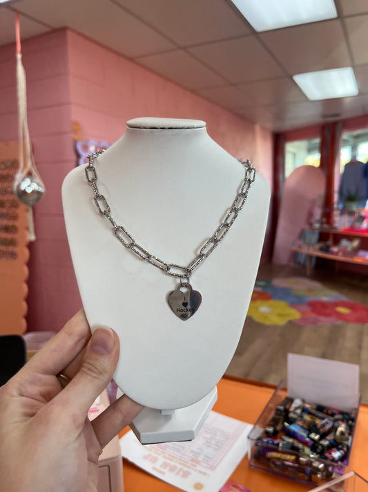 I Love Hockey Charm Neckace