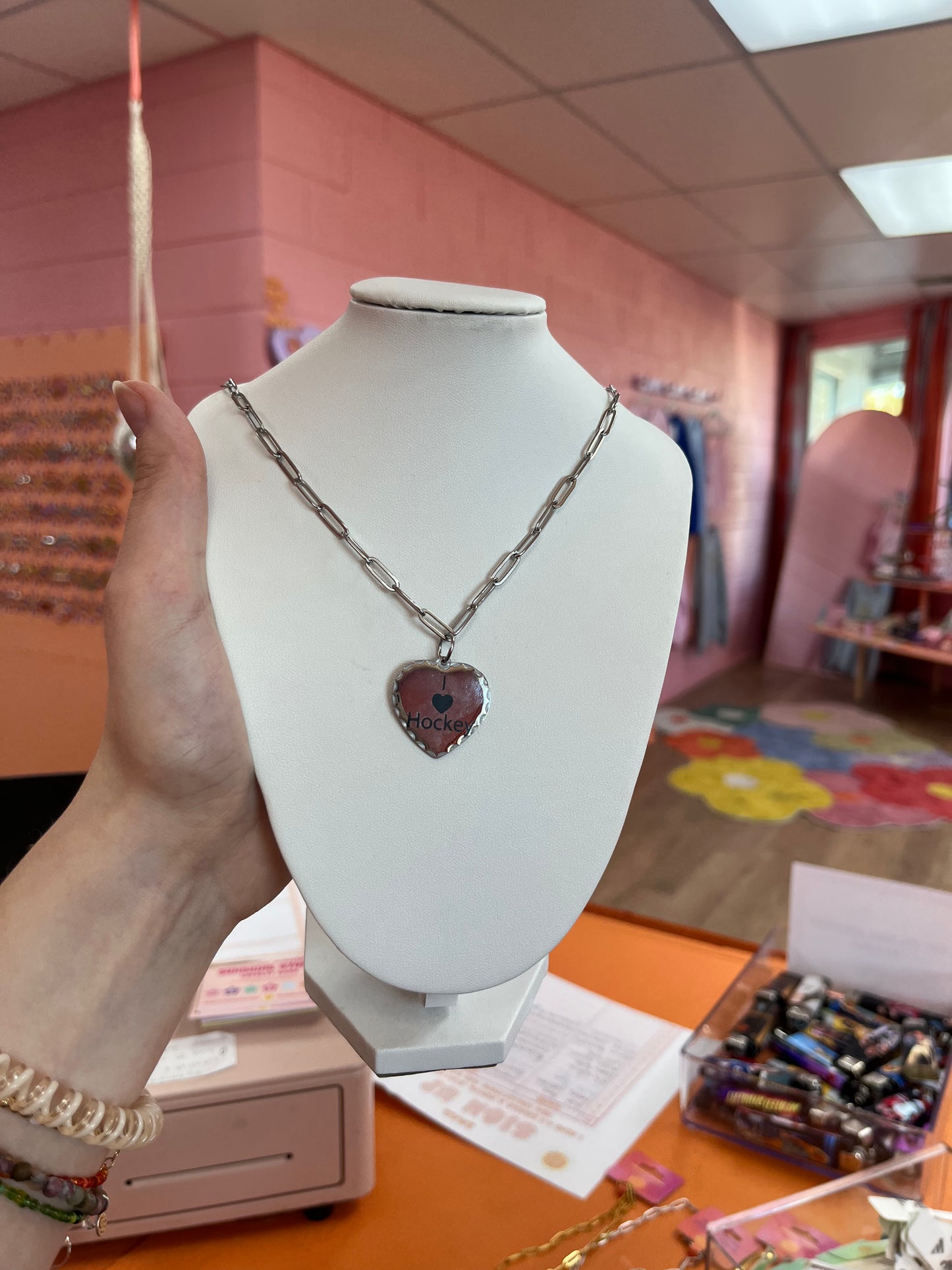 I Love Hockey Charm Neckace