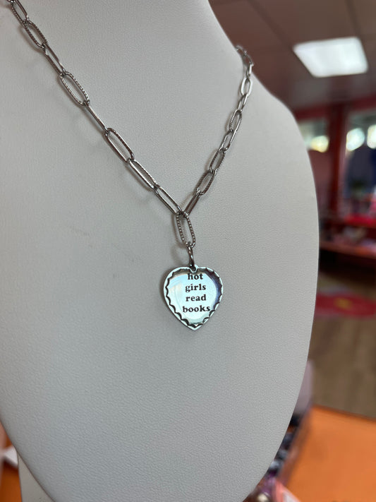 Hot Girls Read Books Engraved Charm Necklace