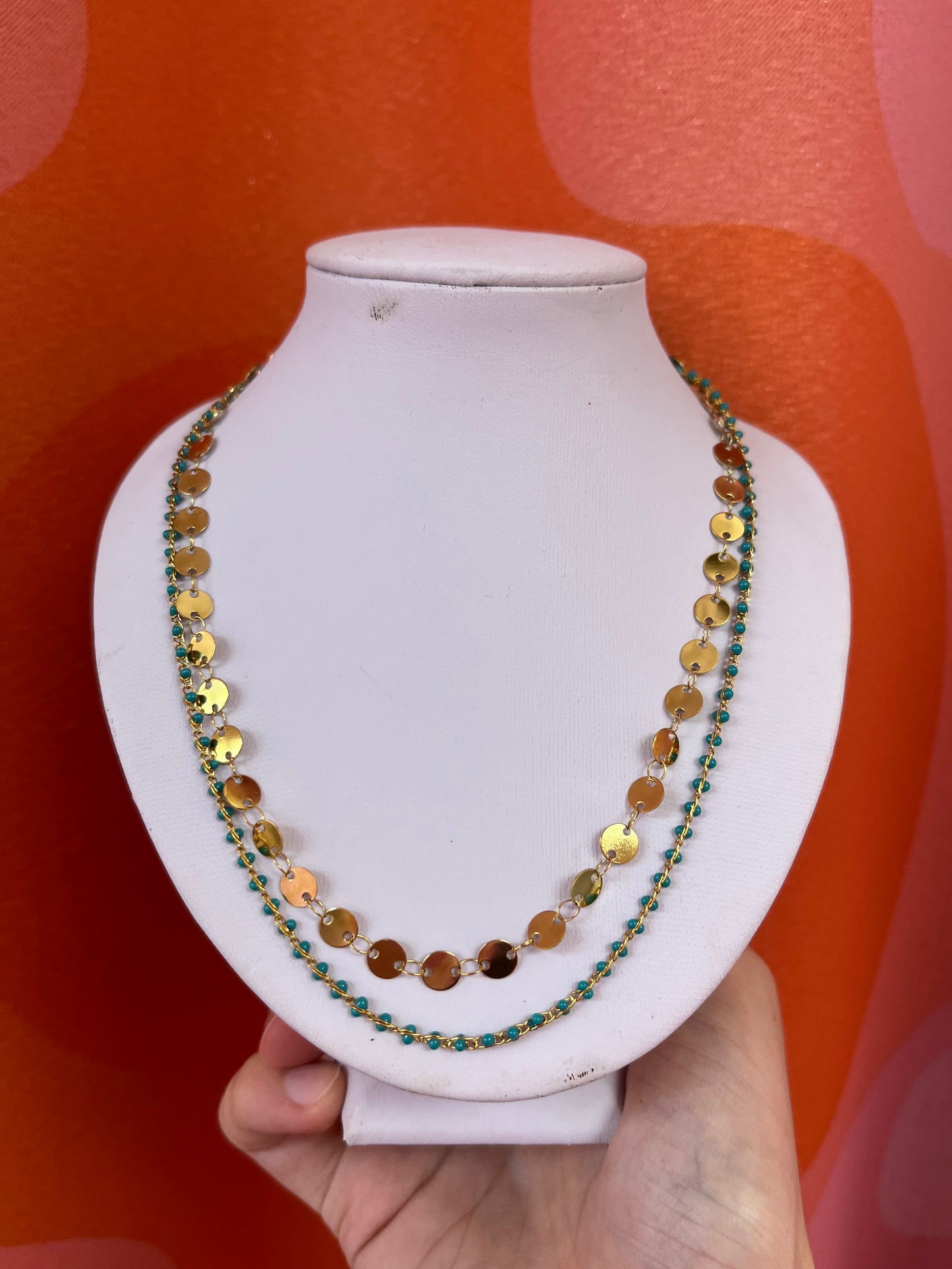Layered Disc Teal Necklace