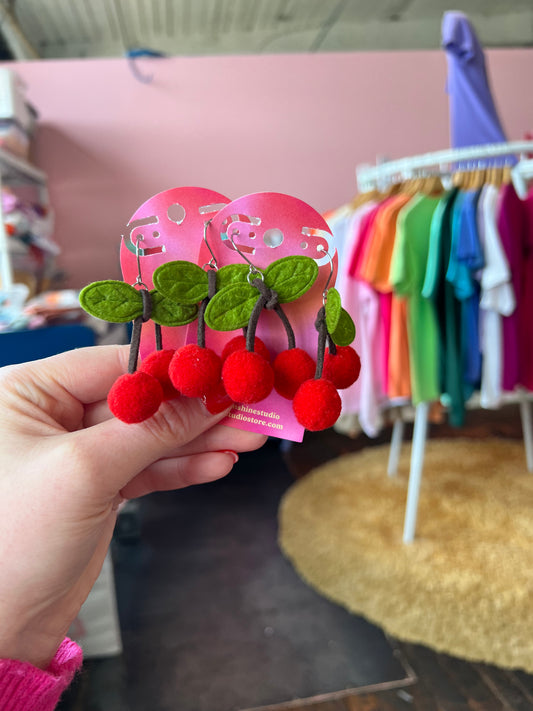 Cherry Pom-Pom Earrings