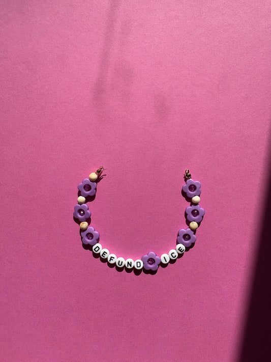 Defund ICE purple flowers bracelet or bag charm