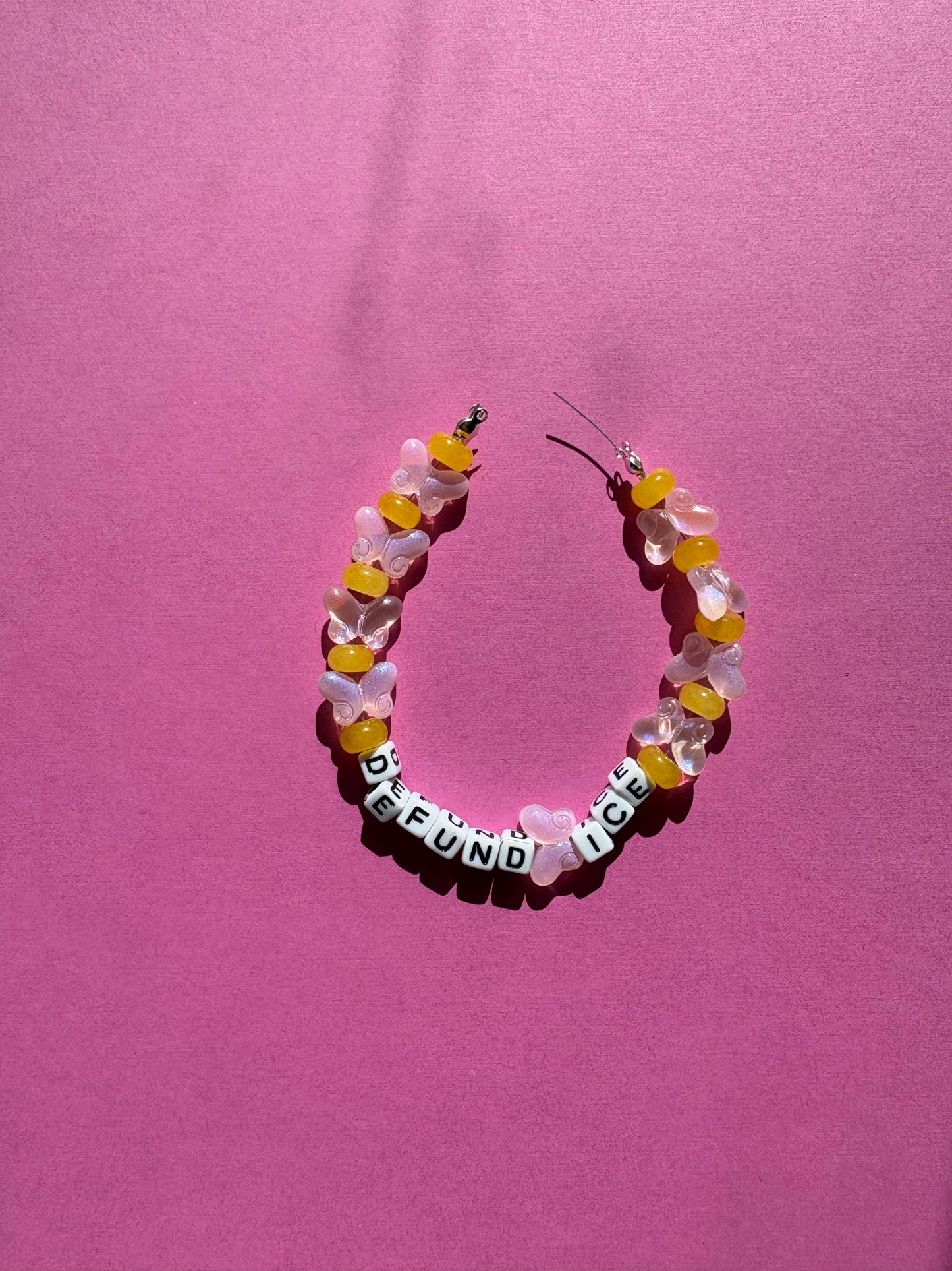 Defund ICE pink butterfly bracelet or bag charm