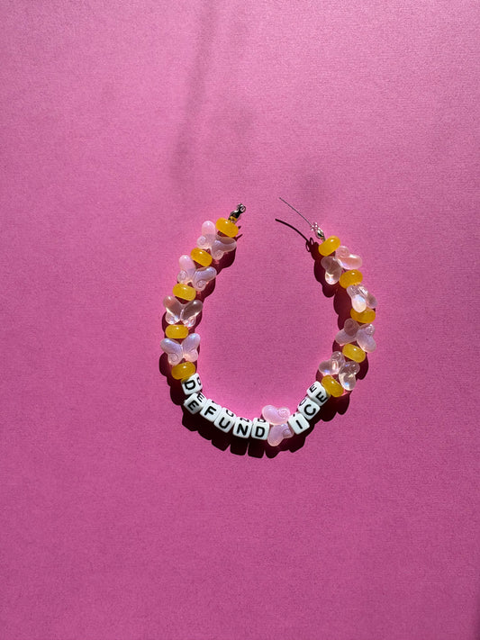Defund ICE pink butterfly bracelet or bag charm