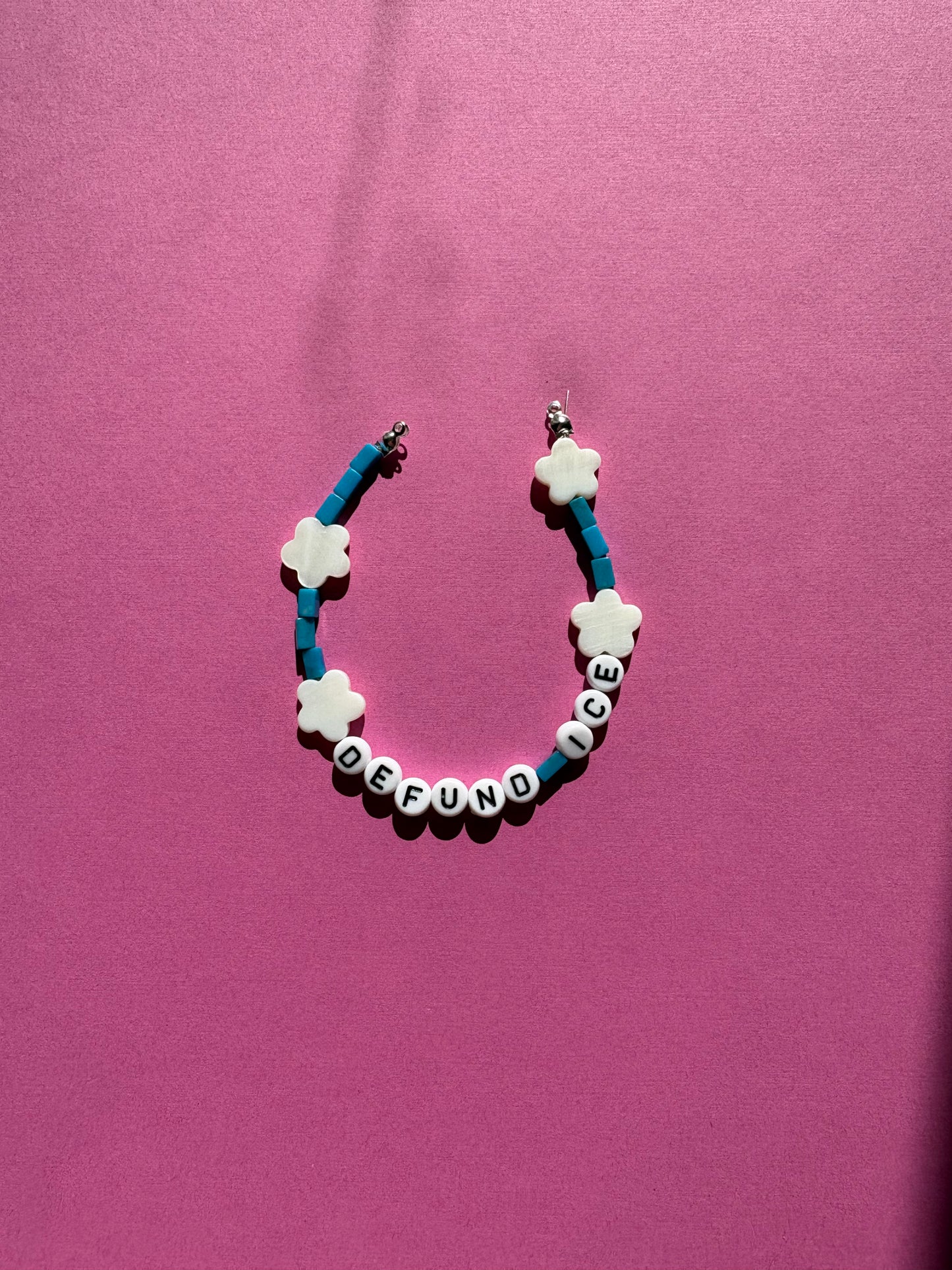 Defund ICE blue with white flowers, bracelet or bag charm