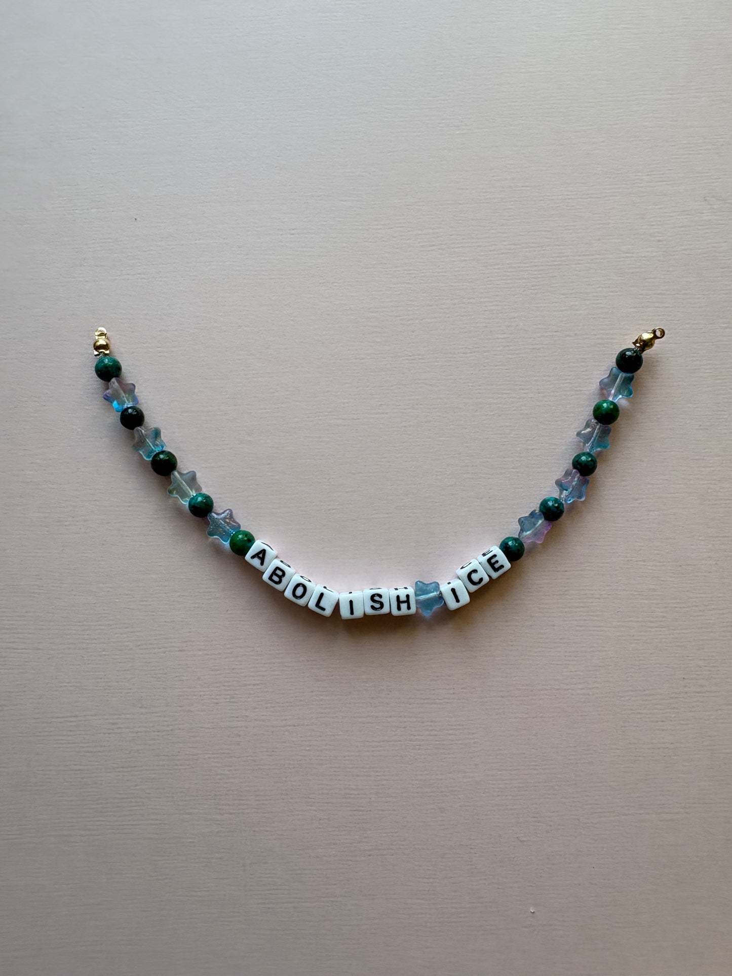 ABOLISH ICE green beads blue stars phone charm or bracelet