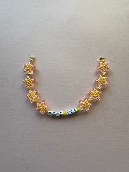 FUCK ICE chunky pink and yellow star phone or bag charm
