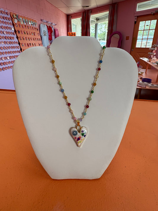 Colorful Beaded Heart Charm Necklace