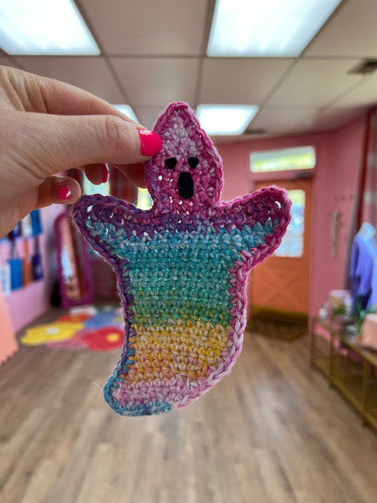 Colorful Ghost Crochet Coaster