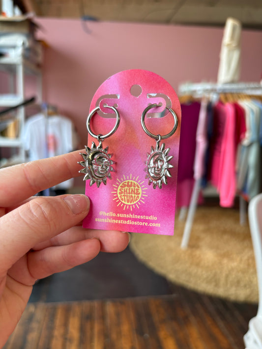 Sun And Moon Titanium Charm Earrings