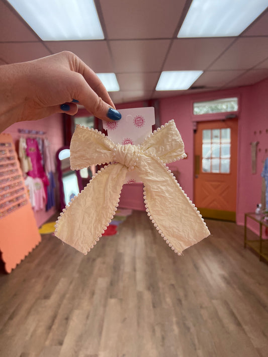 Cream Beaded Hair Bow Barrette
