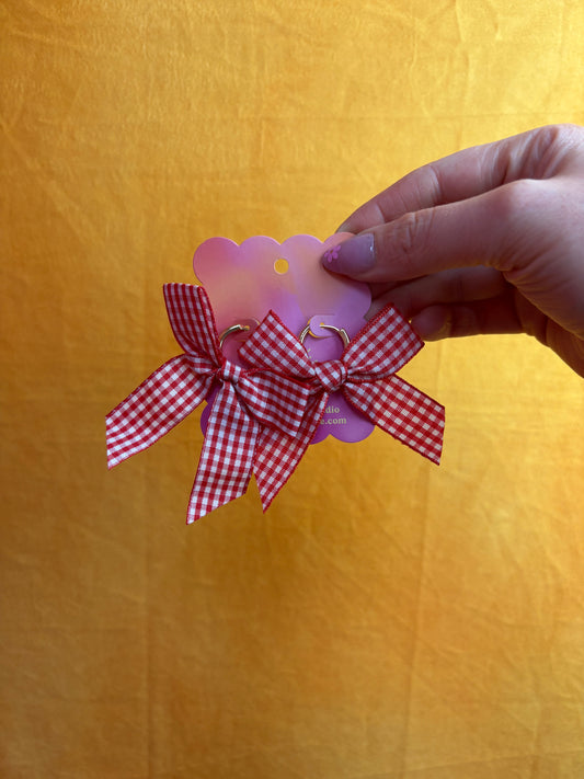 Fabric Bow Red Plaid Earrings
