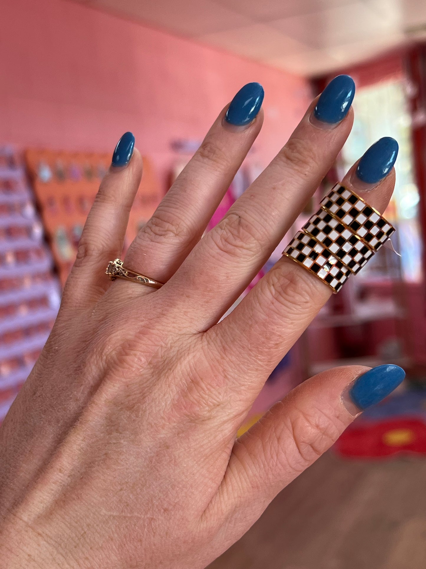 Black & White checkered enamel Titanium Ring