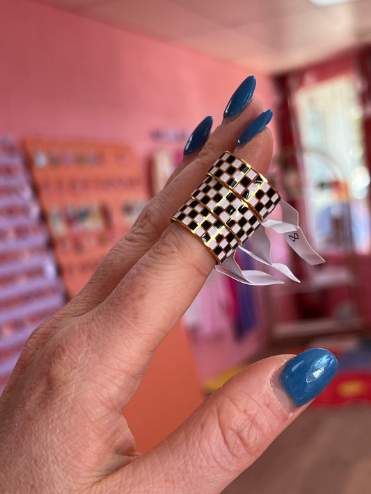 Black & White checkered enamel Titanium Ring