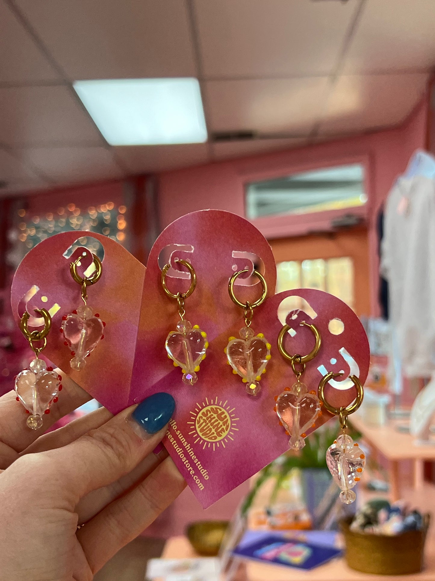 Chunky Glass Heart Charm Earrings