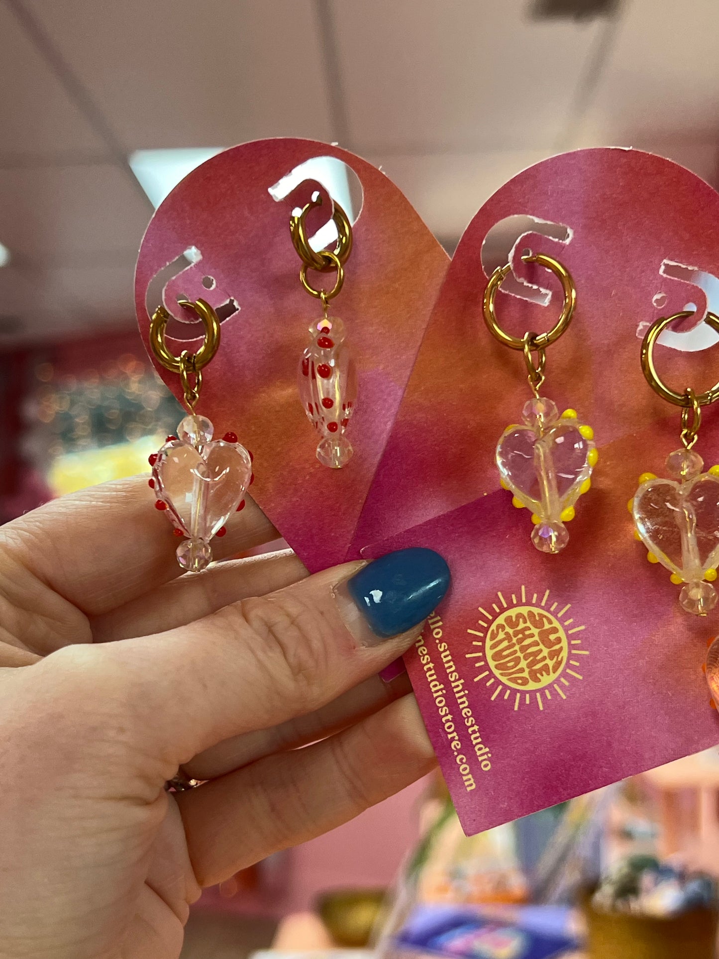 Chunky Glass Heart Charm Earrings