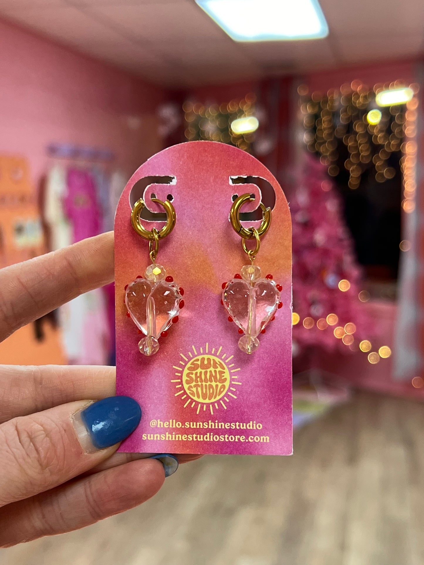 Chunky Glass Heart Charm Earrings