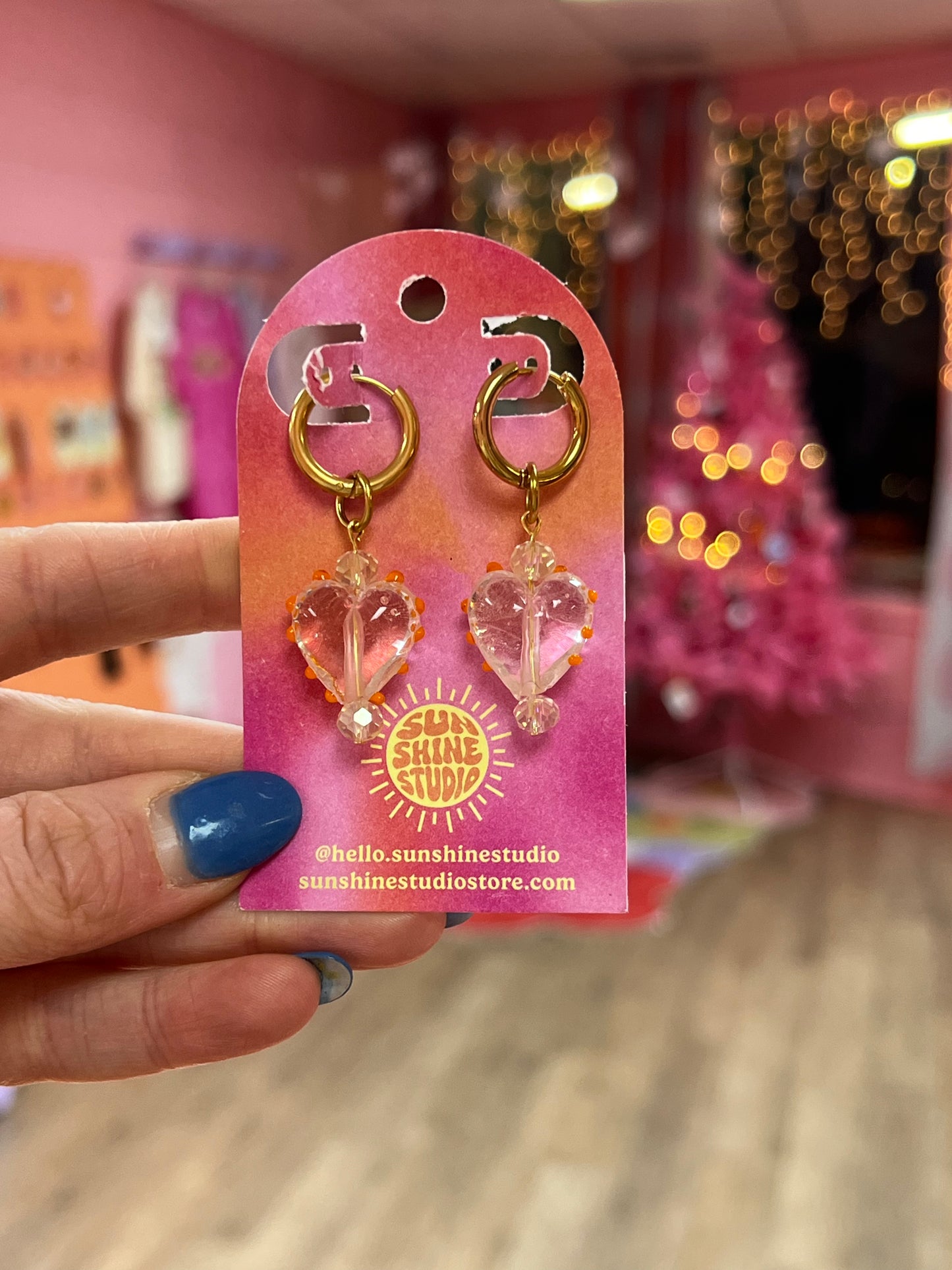 Chunky Glass Heart Charm Earrings