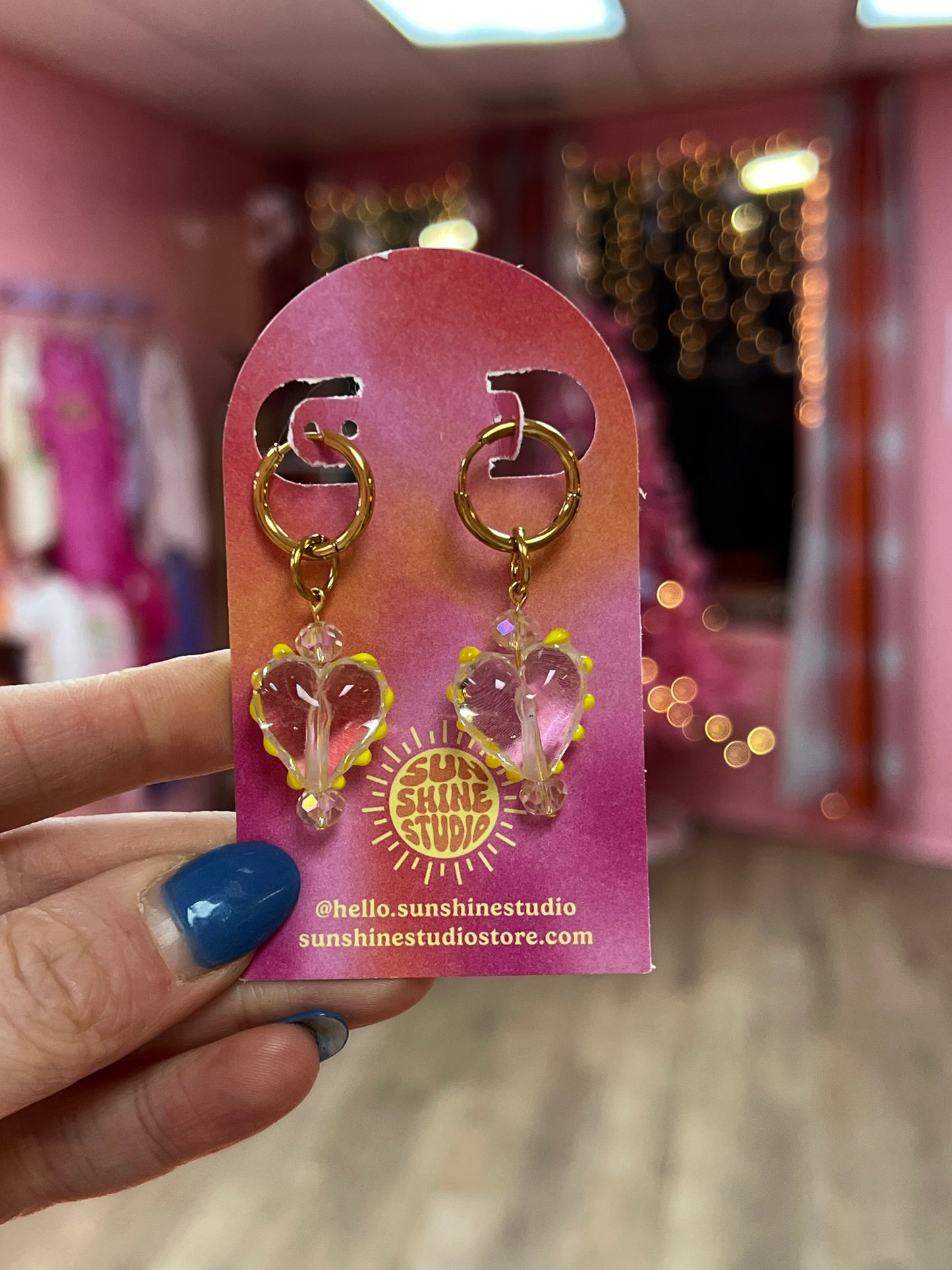 Chunky Glass Heart Charm Earrings