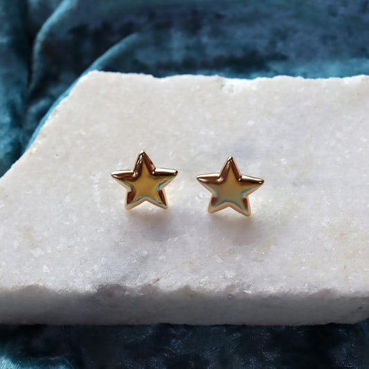 Titanium Puffy Star Stud Earrings