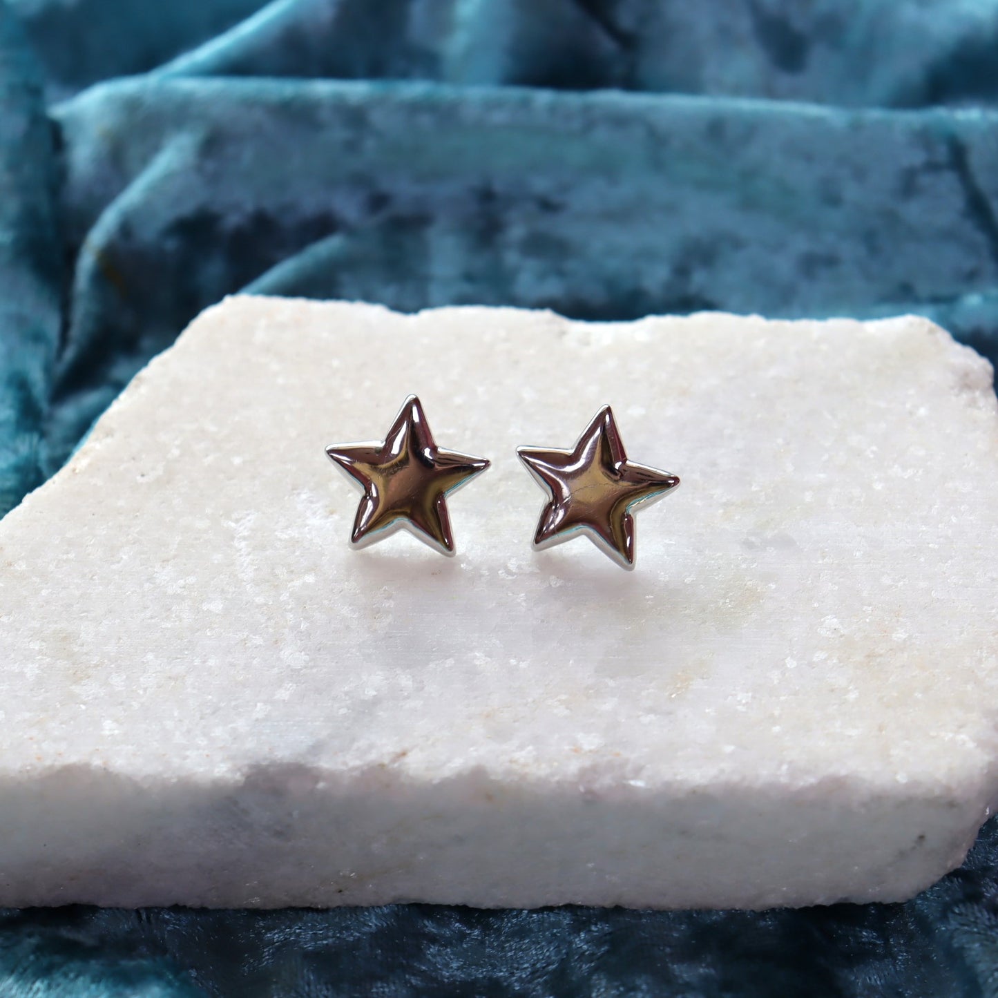 Titanium Puffy Star Stud Earrings