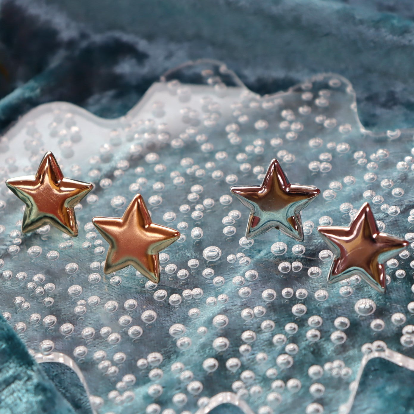 Titanium Puffy Star Stud Earrings