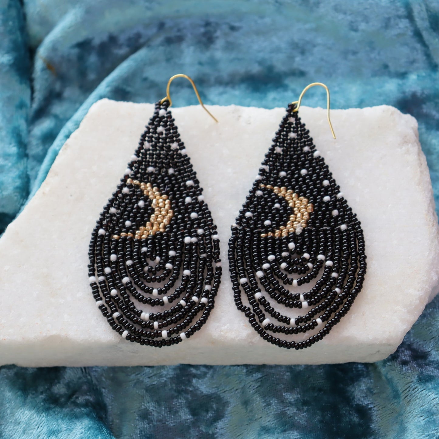 Beaded Moon Statement Earrings