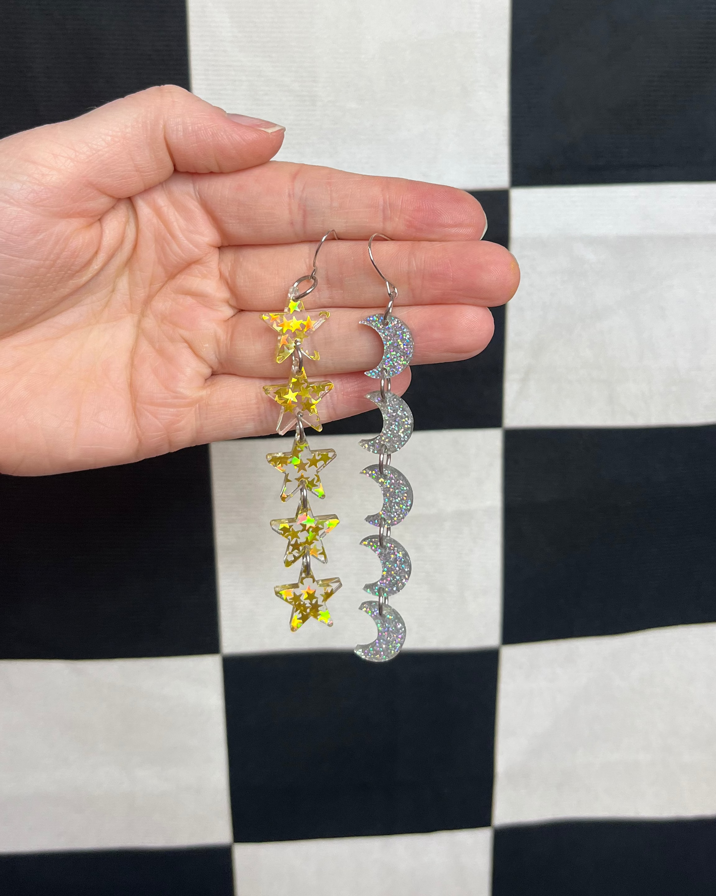 Oh My Moon and Stars Acrylic Mismatch Earrings