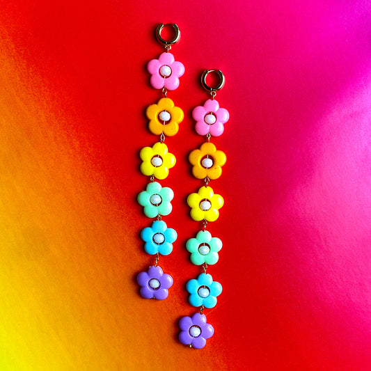 Pastel Rainbow Flower Statement Earrings